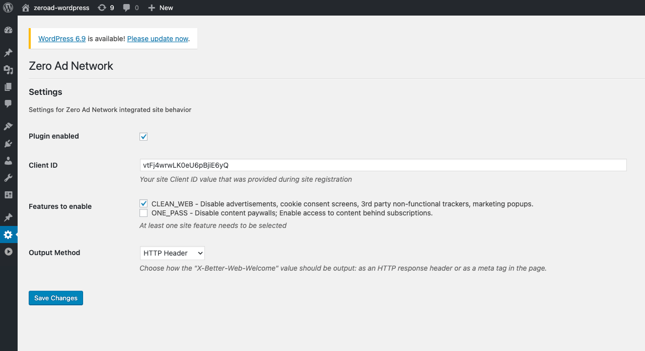 Plugin main config page